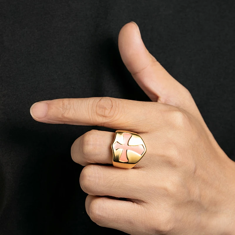 Мужское кольцо с крестом из нержавеющей стали золотистые и черные кольца большие