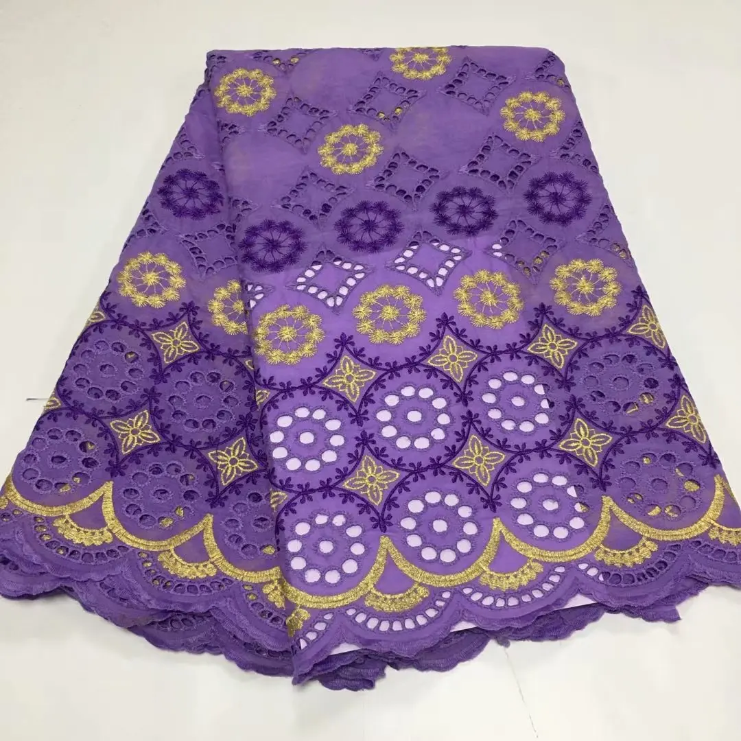 

African Lace Fabric Latest Nigerian Swiss Lace Fabric High Quality Purple Cotton Swiss Voile Laces Switzerland For Women AM4778