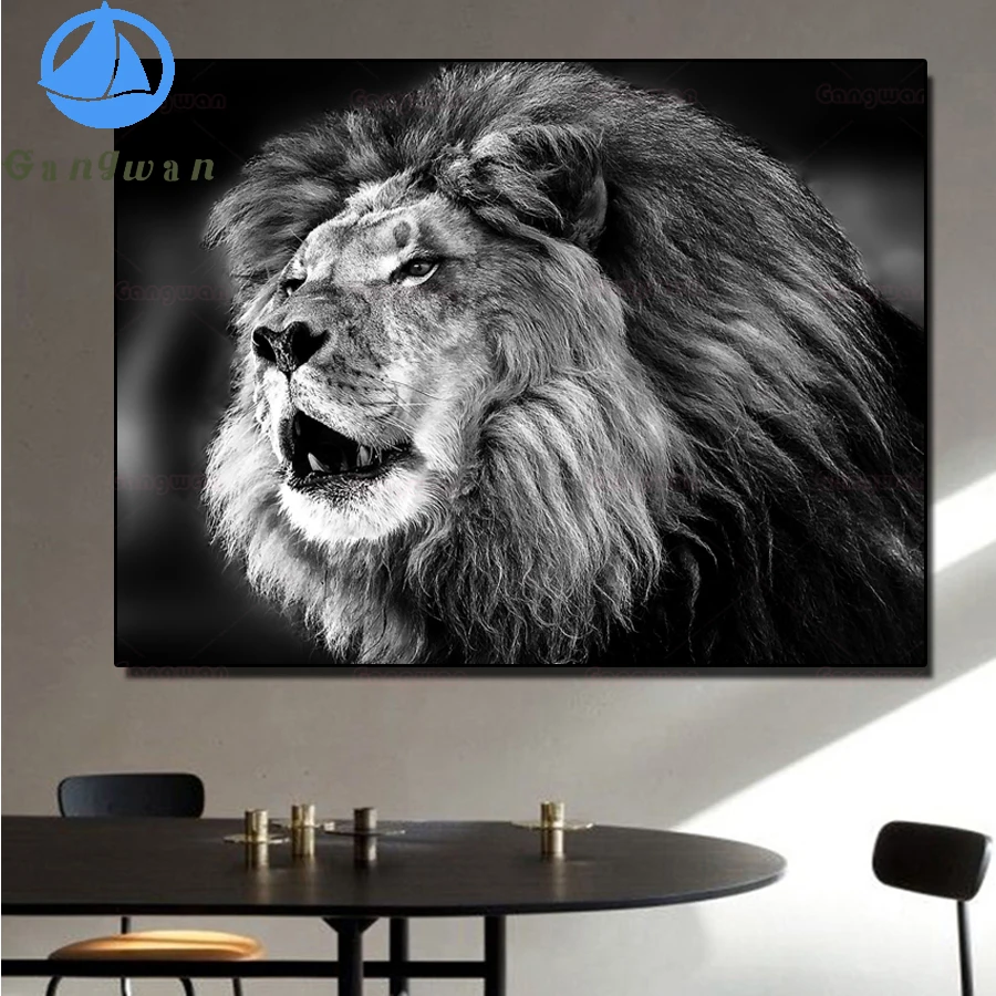 

DIY photo custom diamond mosaic black white lion diamond rhinestone embroidery painting full drill square round cross stitch art