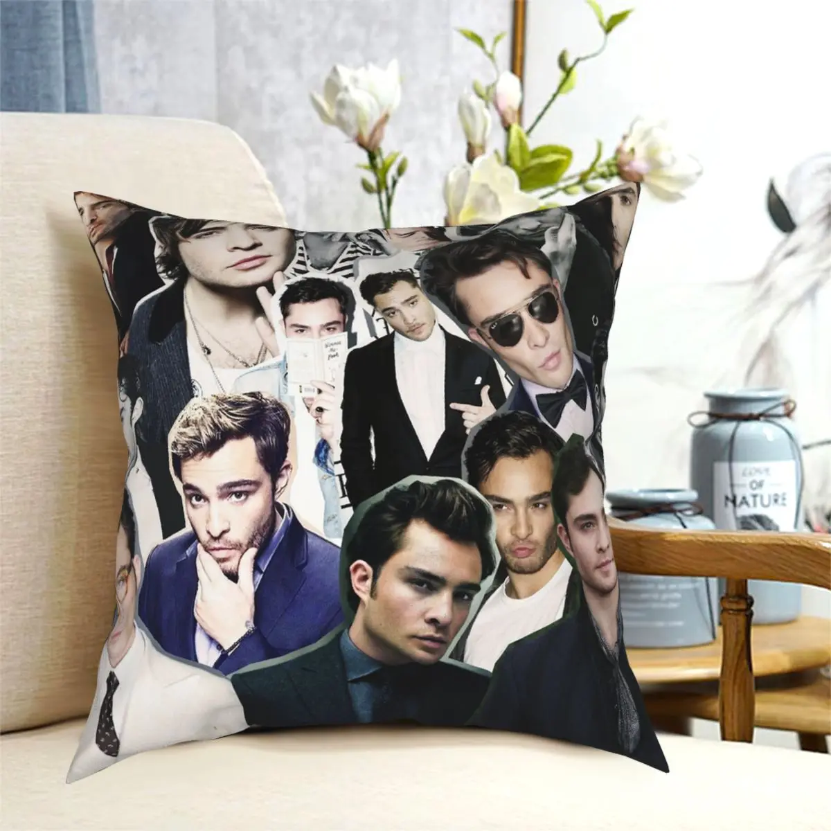 

Квадратный чехол для диванной подушки Ed Westwick, с рисунком коллажа, из полиэстера