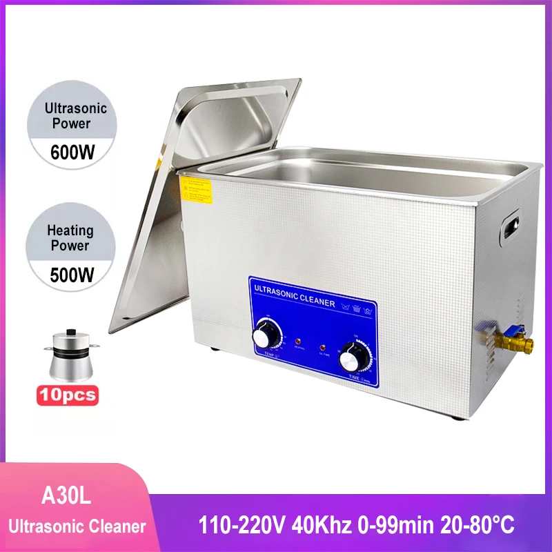 

30L 600W Industrial Ultrasonic Cleaner Sonic Equipment Metal DPF Engine Parts Degreaser Ultrasound Cleaning Machine Bath Tank