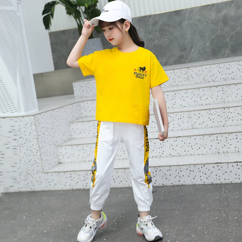 

Clothing suits Fashion sweet Letter print sweatshirts short sleeves T-shirt + Pants girls 3-10 Age summer Quality childr clothes