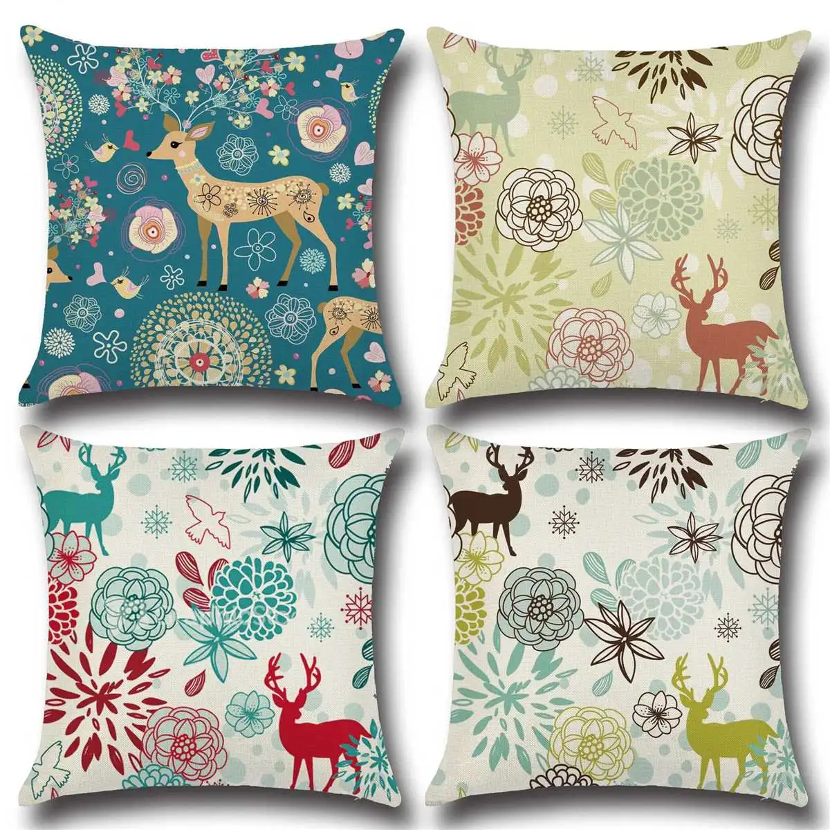 

Merry Christmas Pillow Case Elk Deer In Snow Forest Picture Cushion Cover For Home New Year Sofa Decor Short Plush Pillowcases