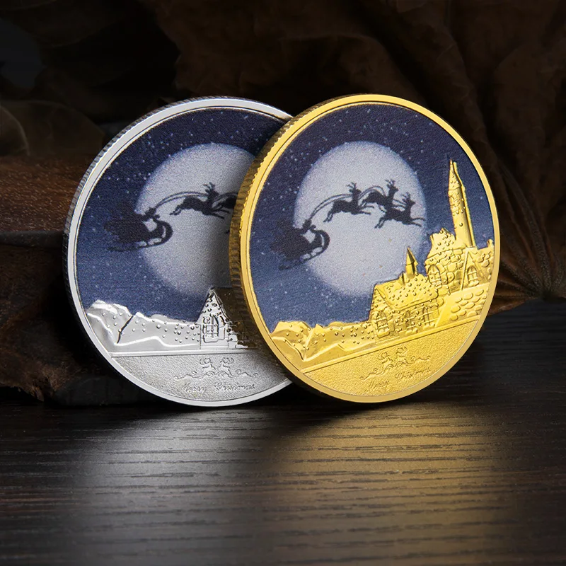

For Family and Friends Christmas Gift New Merry Christmas Snowman Deer Gold/Silver Commemorative Coin Collectibles with Coin