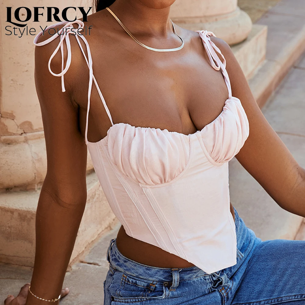 

Винтажный корсет Lofrcy, укороченный топ, женское Бюстье, сексуальные розовые короткие топы, Дамская кофта, майки, женские наряды, модная повсе...