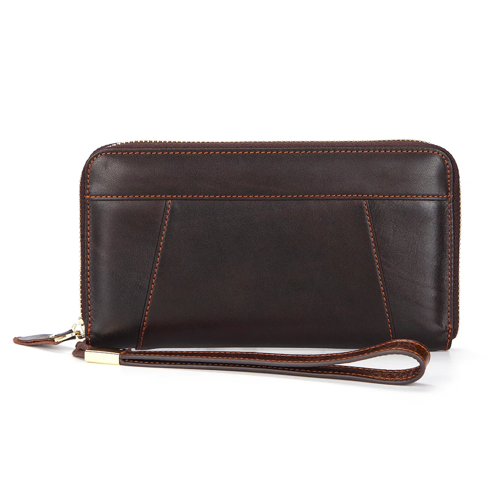 Oil Wax Leather Single Pull Top Layer Genuine Leather Long Zipper Bag Retro Wallet Men's Wallet