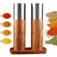 acacia wood pepper grinder with holder salt and pepper grinder set wooden kitchen spice mill adjustable coarseness pepper mill