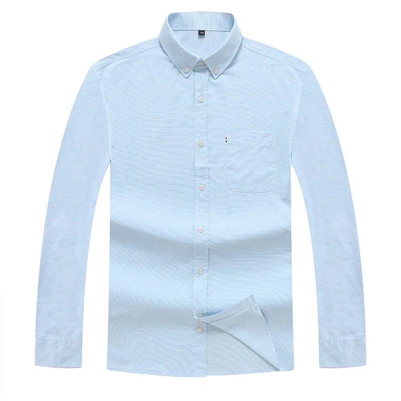 

Mens 10XL Plus Long size Sleeve Solid Oxford Dress Shirt with Left Chest Pocket Male Casual Regular-fit Tops Button Down Shirts