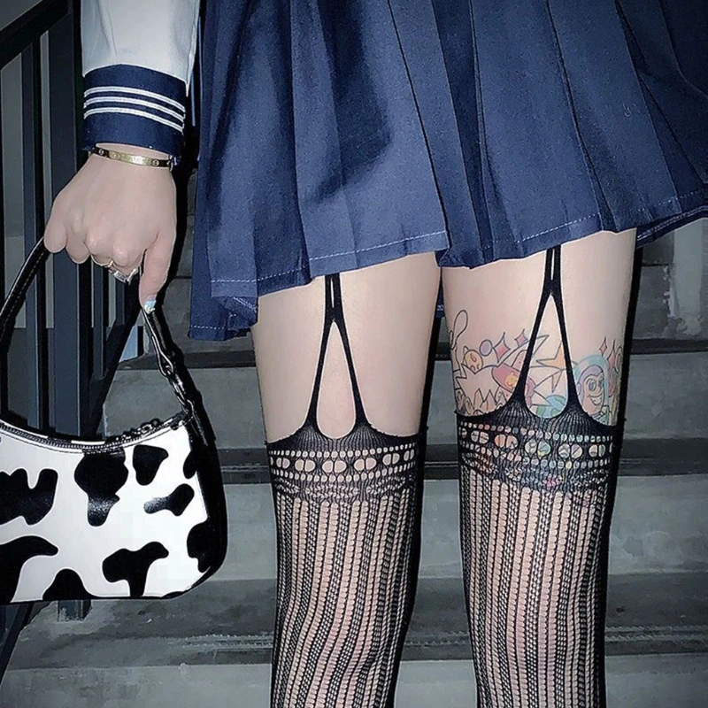 

Japanese Lolita Suspender Pantyhose Dark Punk Sexy Fishnet Thigh High Stockings M6CD