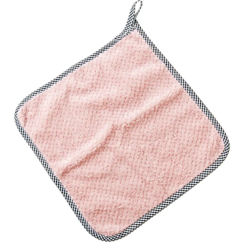 

Kitchen cleaning cloth can be hung coral velvet bag edge duster small fresh Lazy Duster Wash Dish Towel Grid