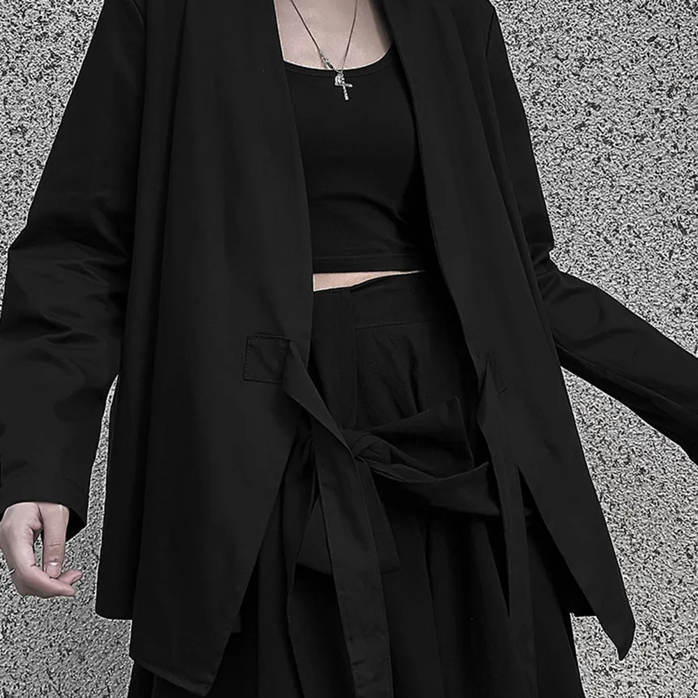 Новинка 2020 Харадзюку черное пальто Женская Готическая мода на шнуровке