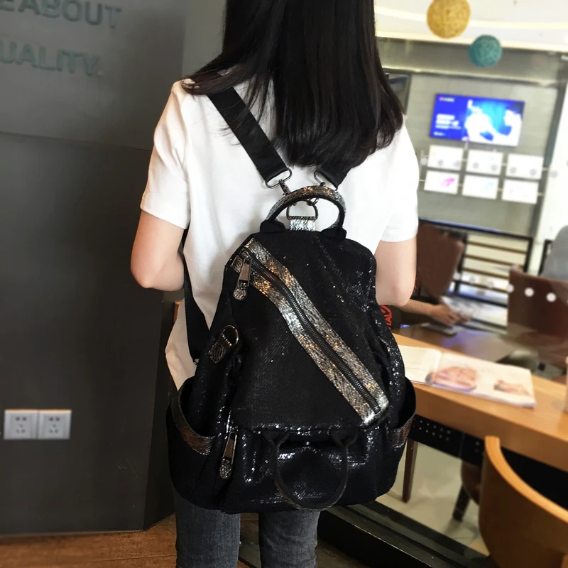 Women's Shoulder Bag Female Backpack  De Iuxe  New Summer Black High-Capacity  Sequins  Canvas Kawaii Bear  Handbags For Girls