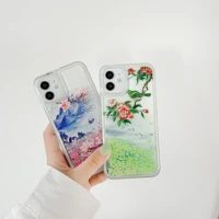 cute liquid dynamic painted quicksand glitter phone case for iphone 13 12 11 pro max xr x xs 6 7 8 plus se 2020 shockproof cover