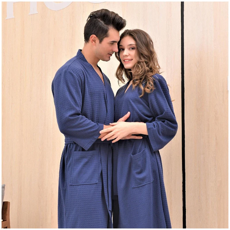 

Autumn Winter Bath Robe Dressing Gown Men Women Waffle Water Absorption Quick-dry Sleepwear Bathrobe Nightgown Lovers Home Robes