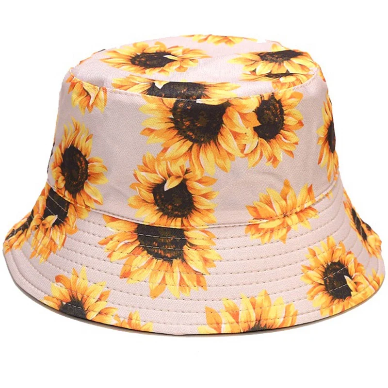 

Summer Women Sunflower Double-sided Wearing Bucket Hat Fisherman Hats For Couples Outdoor Sun Hats Folding Basin Hats
