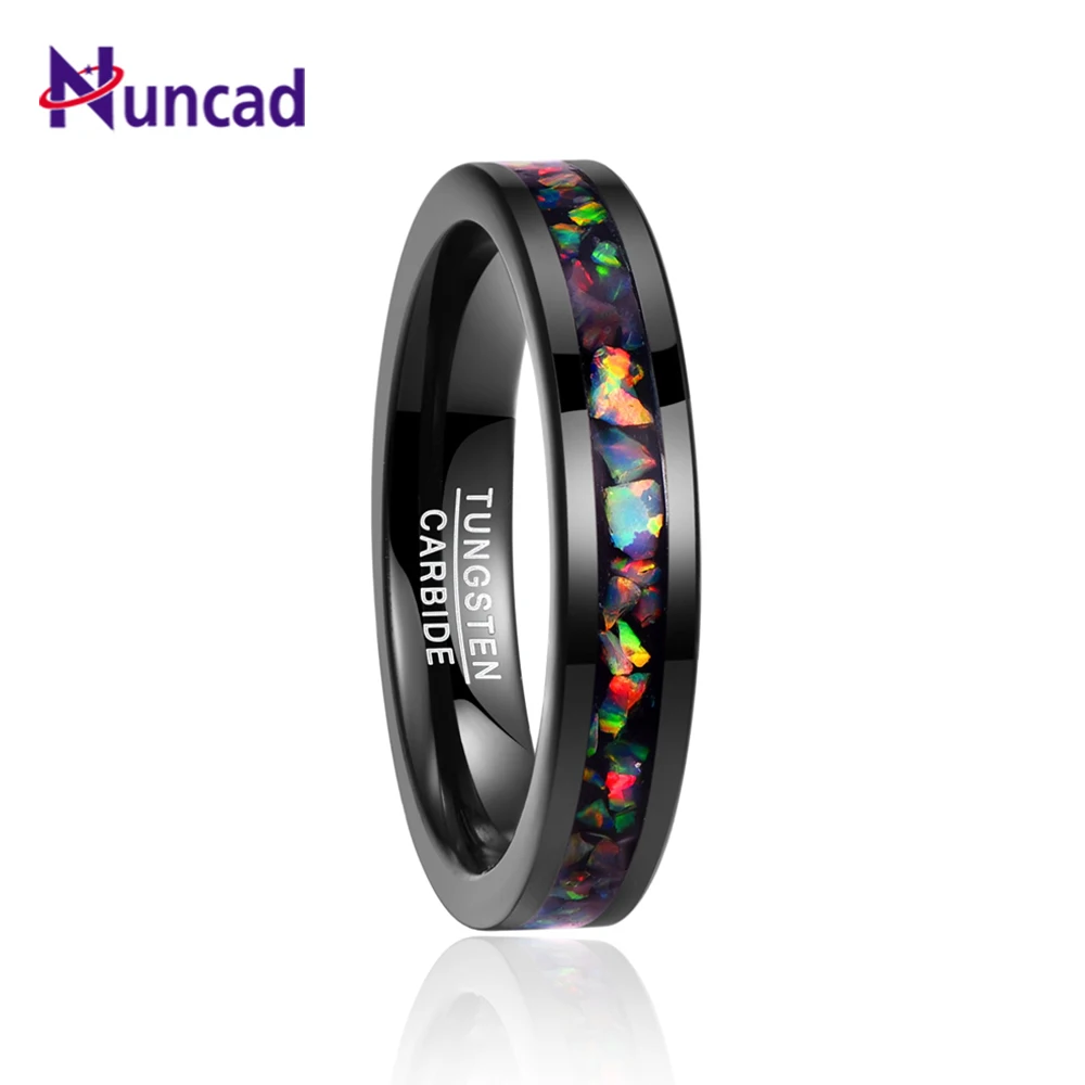 

Nuncad New Fashion Hot Simple 4MM Wide Inlaid Opal Black Wedding Rings Tungsten Carbide Ring Men T091R Jewelry