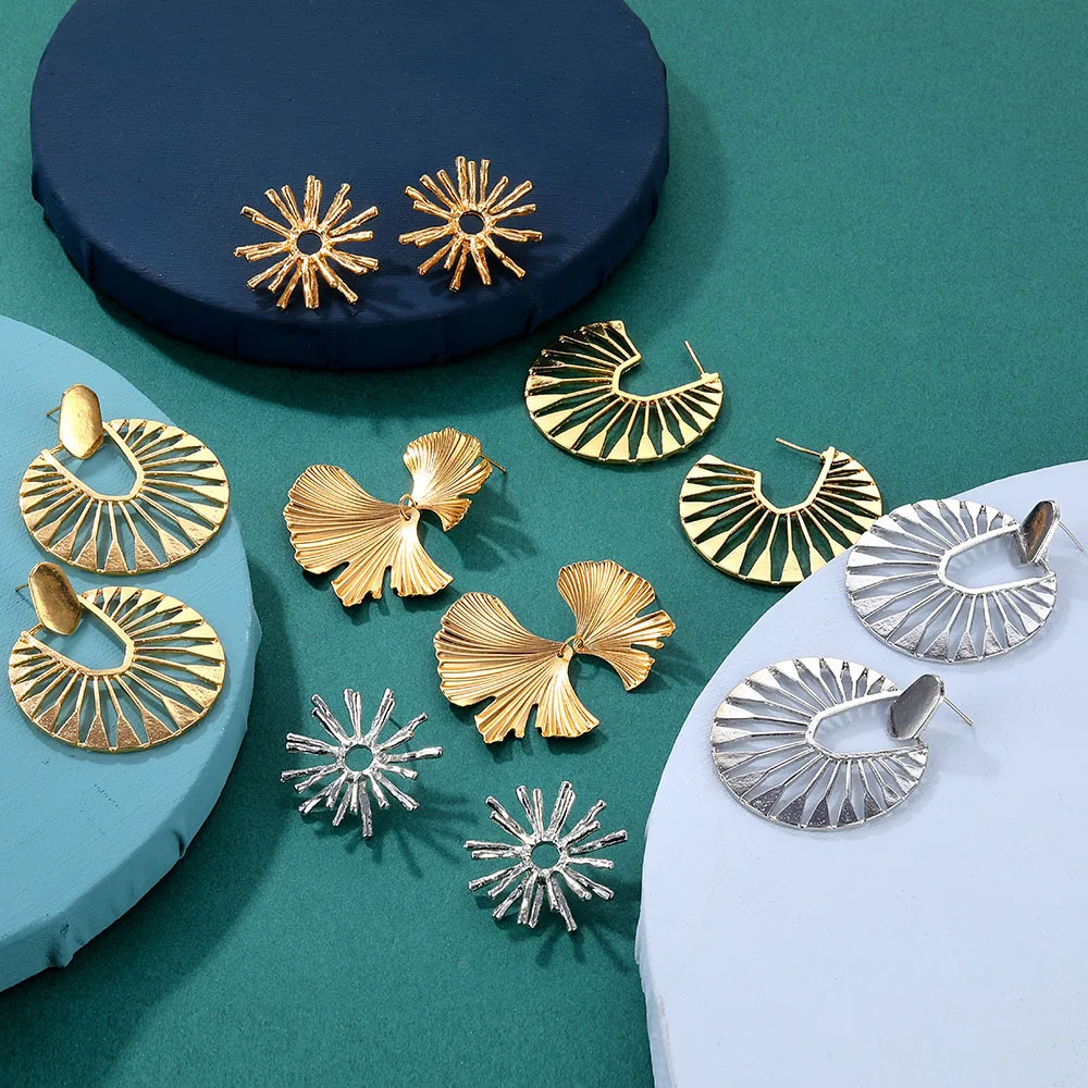 Женские серьги в форме листьев гинкго Золотые неправильной геометрической формы