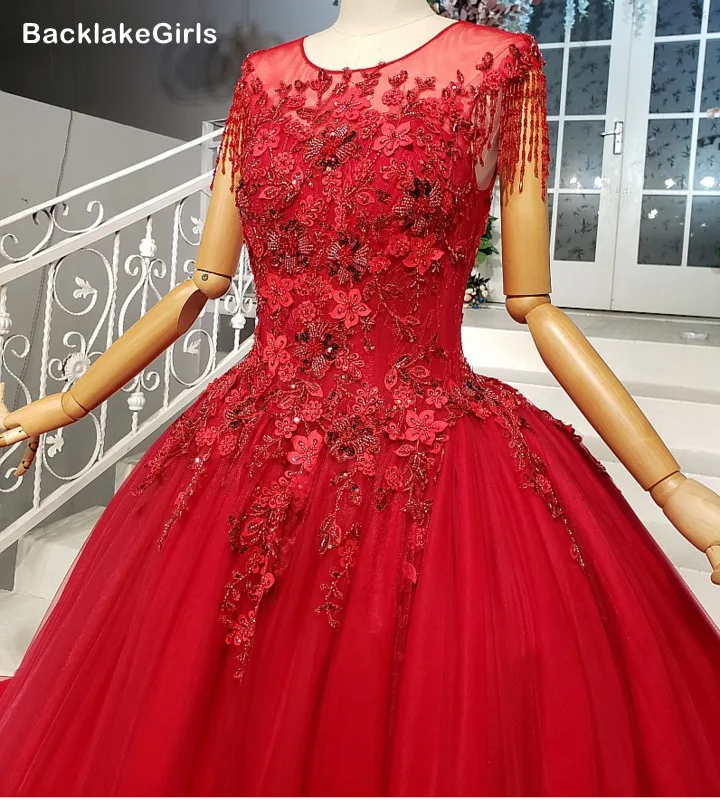 2020 Mariage Красные Свадебные платья с круглым вырезом и рукавами крылышками платье