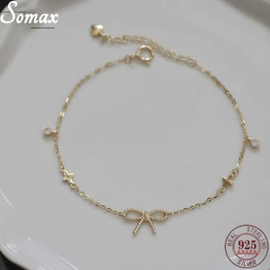 925 Sterling Silver Plated 14K Gold Bracelet Female Twist Bow Knot Four-leaf Clover Simple Temperament Hand Jewelry Accessories