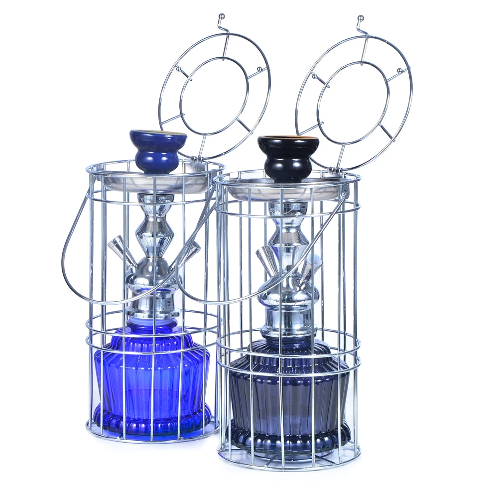 

Small Hookah with Cage Glass Shisha Narguile Complete Double Hoses Chicha Nargile Cachimba Travel Camping Smoking Accessories