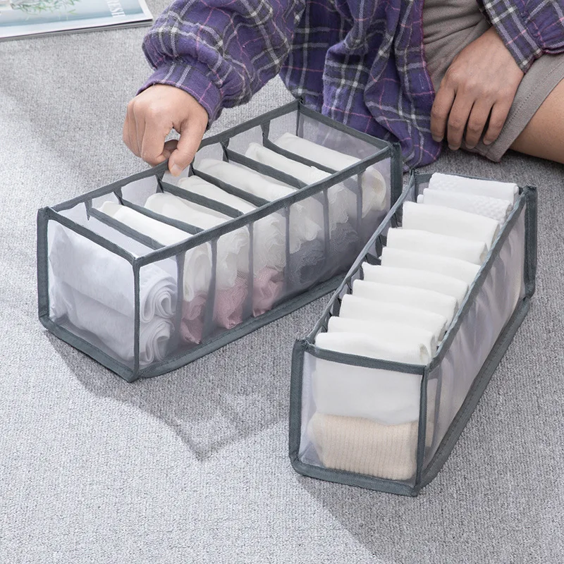

Underwear Storage Box Women's Socks Wardrobe Drawer Bra Panties Thickened Compartment Storage Box Mesh Plaid