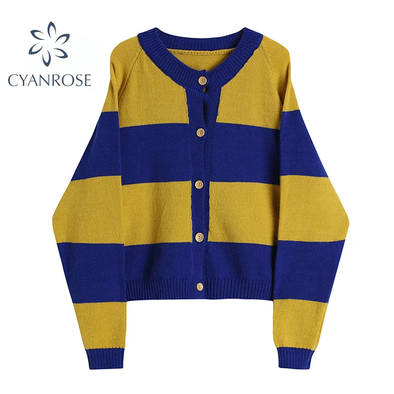 Женский кардиган вязаный Модный корейский шерстяной свитер в полоску для женщин
