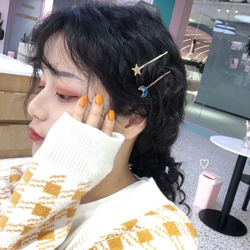 2 шт./компл. простые металлические заколки для волос с матовой Луной и звездами