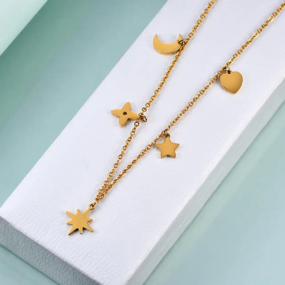 

Goold Color Stainless Steel Charm Necklaces & Pendants for Women Girls Choker Clavicle Chain Jewelry Femme Bijoux Collares