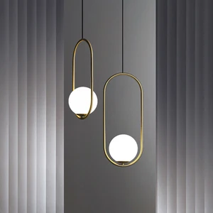 Подвесной светильник для ресторана в скандинавском стиле, белый стеклянный шар, Золотая прикроватная лампа для спальни, столовой, кухни, кафе, бара, подвесной светильник