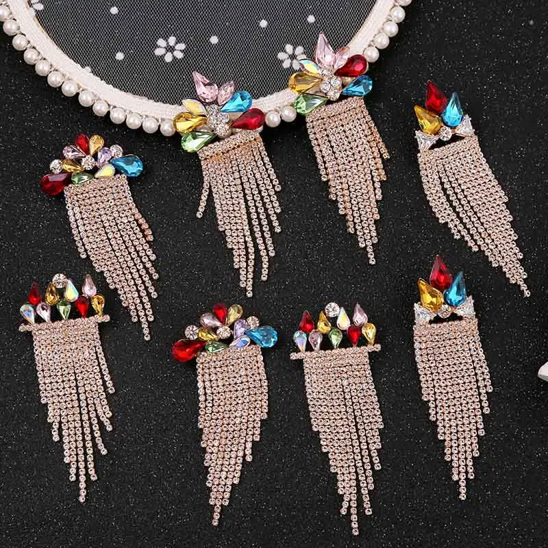 Новые трендовые длинные золотые стразы с большой кисточкой Висячие серьги для