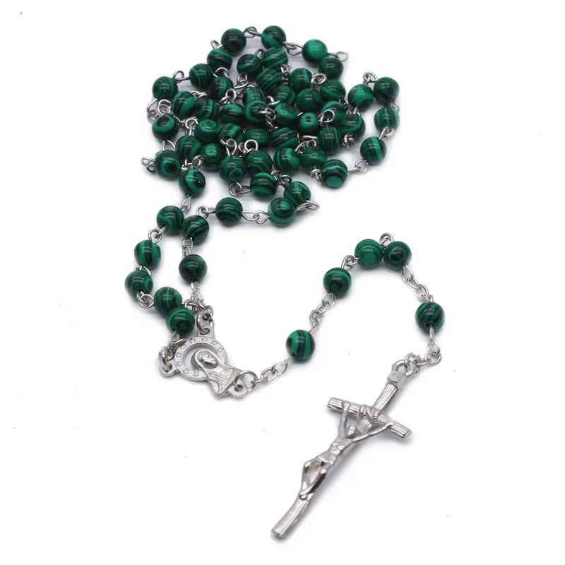 

New Style 6MM Round Beads Fashion Handmade Malachite Rosary Unisex Necklace Catholic Jewelry Party Religious Accessories Present