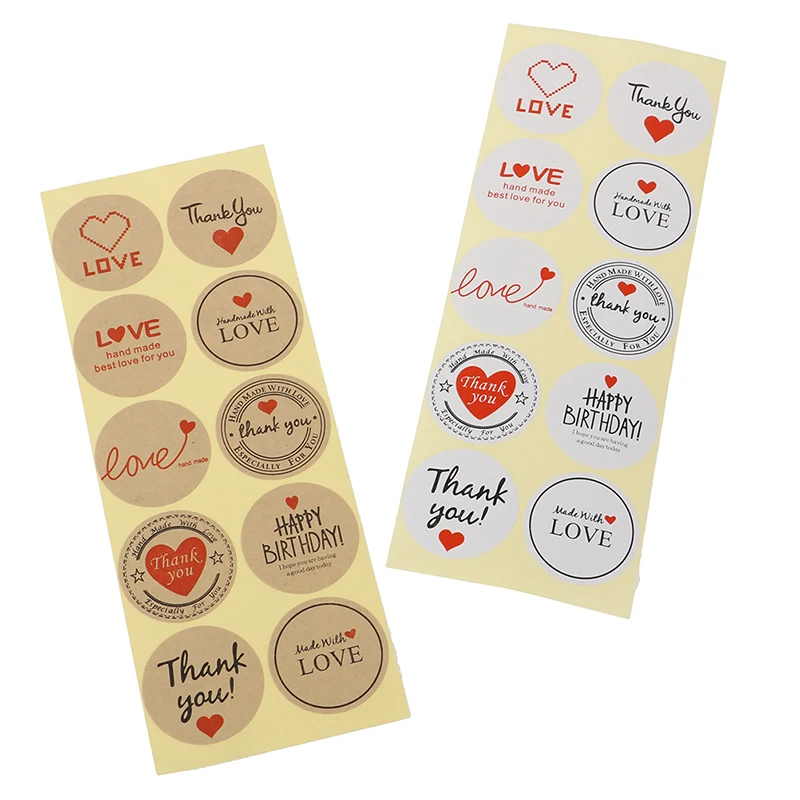

100pcs/lot Vintage Love Thank you Round Kraft Seal sticker DIY Gifts sticker DIY posted Baking Decoration label Multifunction