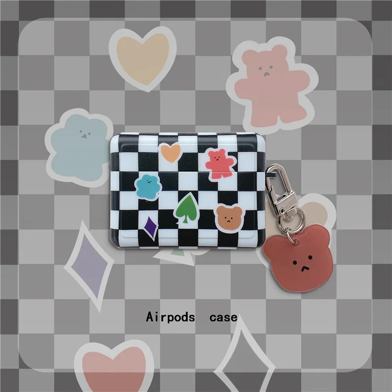 

Cartoon Black White Checkerboard Bear Pendant AirPods 1 2 3 Pro Case Cover Earbuds Accessories Airpod Case Air Pods Case