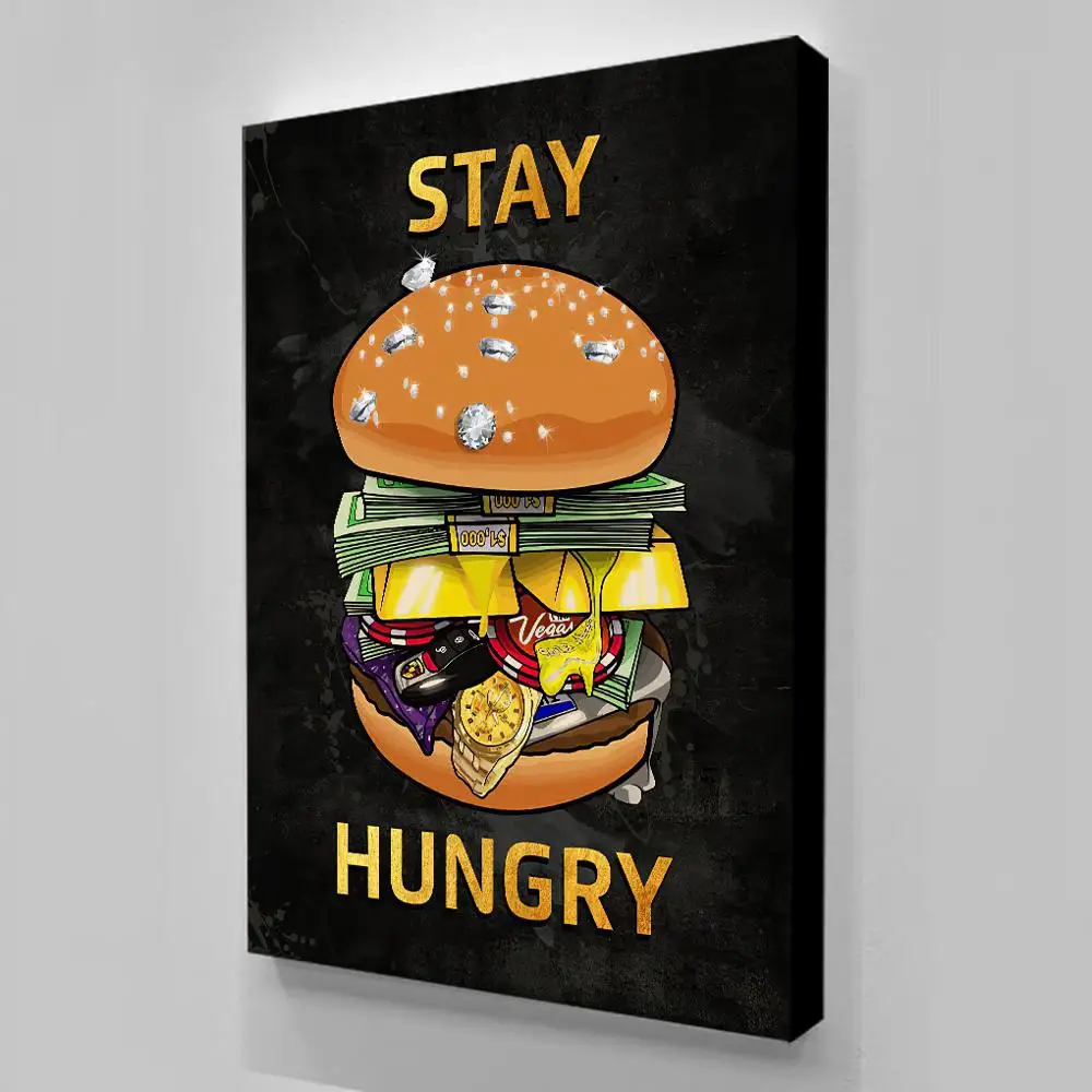 

Wall Art Modular Hamburger Canvas Pictures Stay Hungry Home Decor Money Painting Prints Luxury Poster Living Room Cuadros Frame