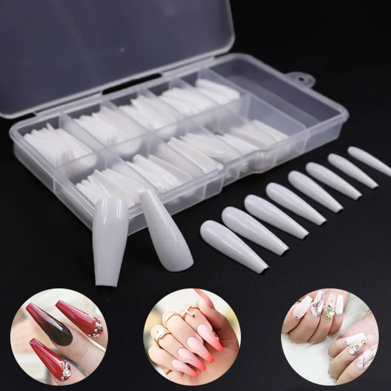 100/500 шт длинные балерины акриловые накладные ногти форма гроба профессиональные