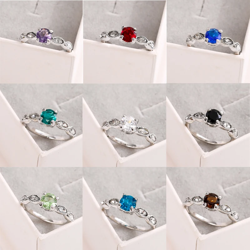 

Mifeiya 9 Colors Shiny Silver Color Finger Ring For Women Fashion Rhinestone Crystal Engagement Round Ring Wedding Party Jewelry