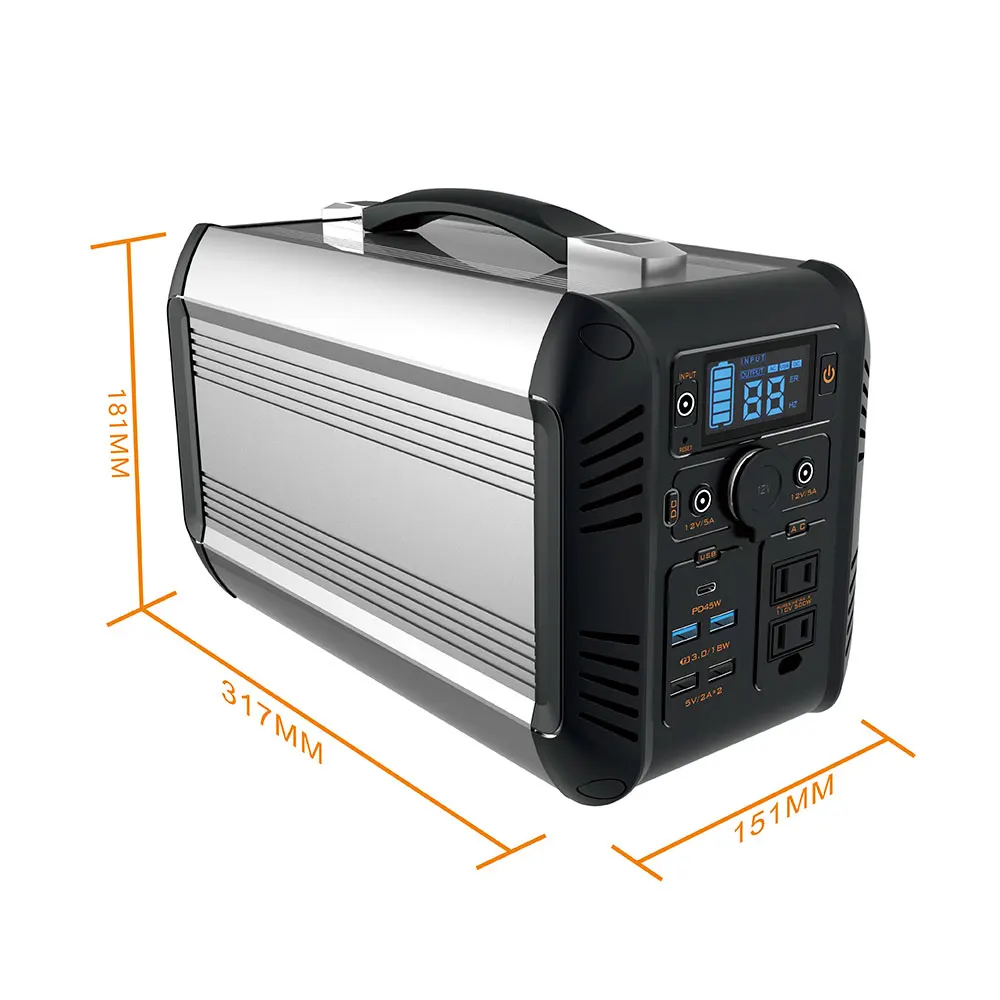 

CN05 Power Station 614.4Wh Generator Rated Power Backup Supply AC ports*2 / CD ports*2/ QC 3.0 ports*2 /USB 2.0 ports*2 /Type-C