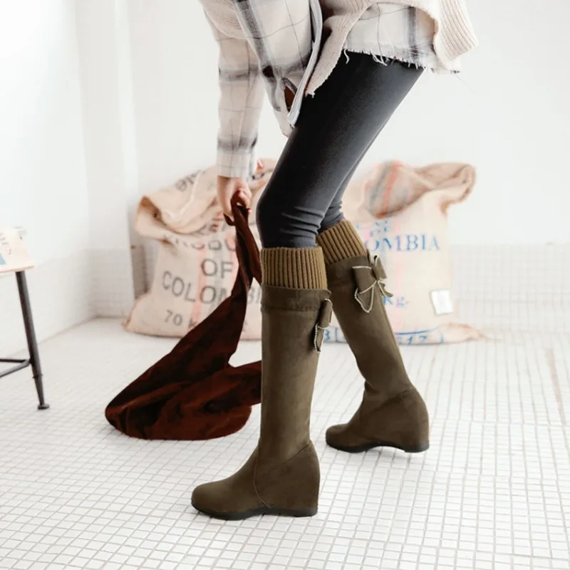 

Women New Winter Shoes Over The Knee Female Fashion Boots Round Toe Soft Height Increasing Booties Fur Warm Ladies Work Botas