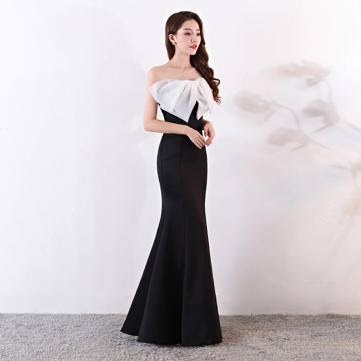 

New Fashion Long Arabic Turkish Bow Mermaid Formal Evening Party Prom Gown Dress Kaftan Dubai Engagement Gowns Dresses