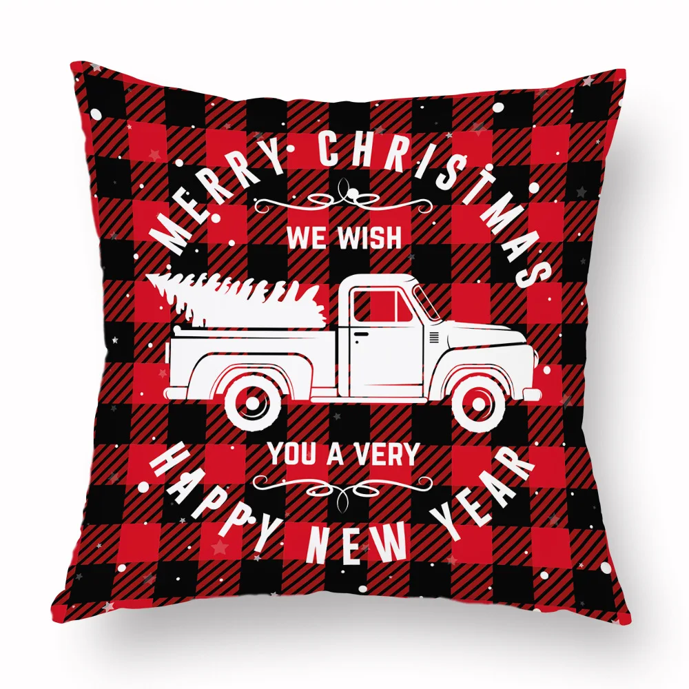 

New Plaid Christmas Pillowcase Peach Skin Cushion Red Plaid Cushion decorative pillows cojines decorativos para sofa