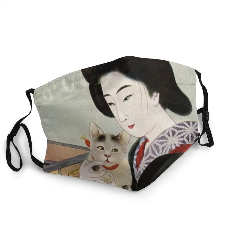 

Japanese Geisha And Her Lucky Cat Reusable Mouth Face Mask Adult Mask Anti Haze Dust Protection Cover Respirator Muffle