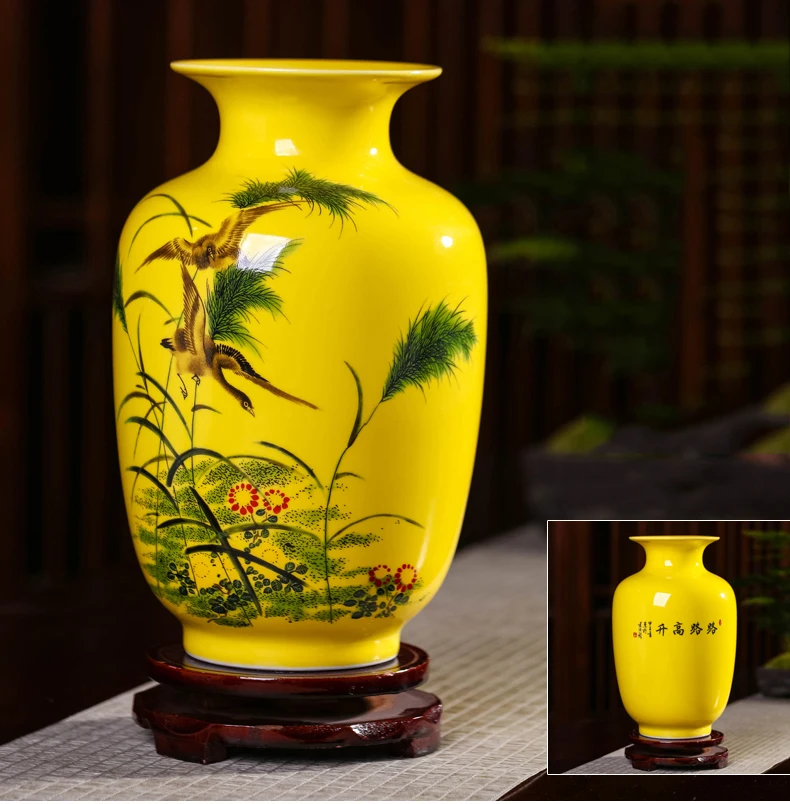 Керамическая маленькая Желтая Ваза Цзиндэчжэнь китайская домашняя декоративная