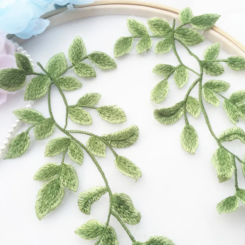 Высококачественная кружевная ткань с зелеными листьями кружевной воротник