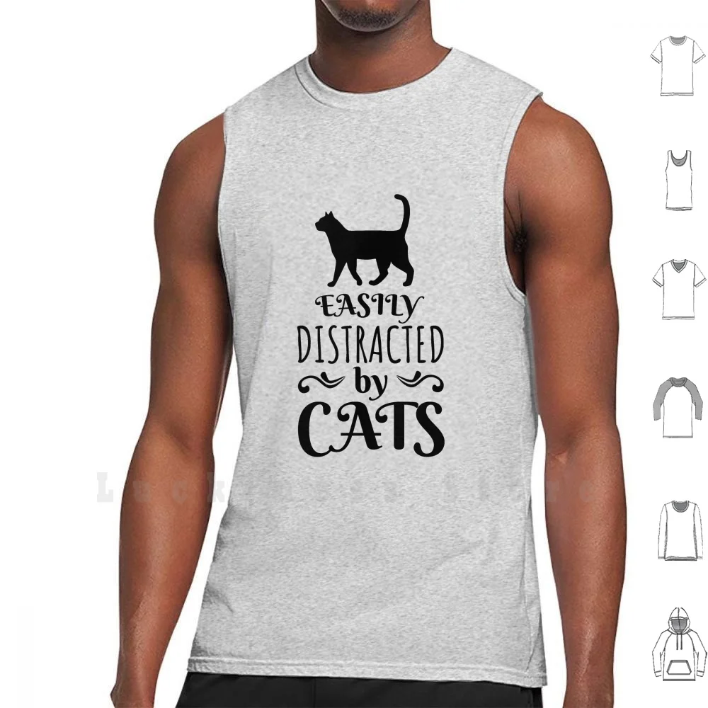

Easily Distracted By Cats tank tops vest 100% Cotton Funny Farmer Life Quote Kids Cat Outdoor