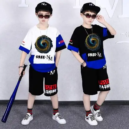 

Boys Clothing Sets 2021 Summer Teens Children Clothes Outfit Kids Tracksuit for Boys Letter Stitching T-shirt+Shorts Sports Suit