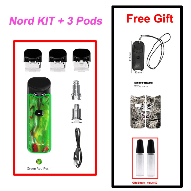 Green Red Resin SMOK Nord Pod Vape ручка 1100 мАч батарея 3 мл Pod система сетка катушка электронная сигарета Pod Комплект Испаритель VS SMOK NOVO Minifit - Цвет: Green Red Resin