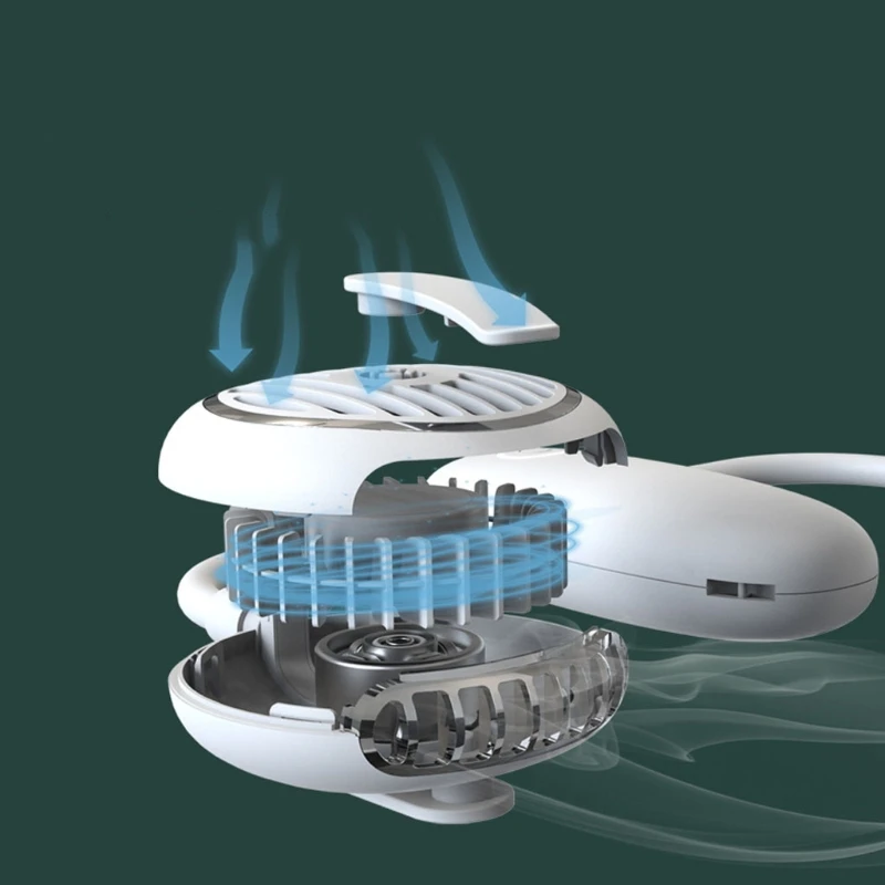 

Portable Hanging Neck Fan with Dual Wind Head Hands Free Rechargeable 3 Speeds Air Cooler for Student Dormitory Home Office Use