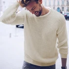 Мужской Однотонный свитер с круглым вырезом, с длинным рукавом