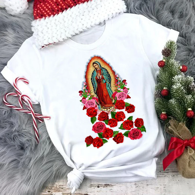 

Religious Women Tshirt Cotton Virgin Mary T Shirt Causal Our Lady of Guadalupe Tshirt Saint Christian Clothes Catholic T Shirts