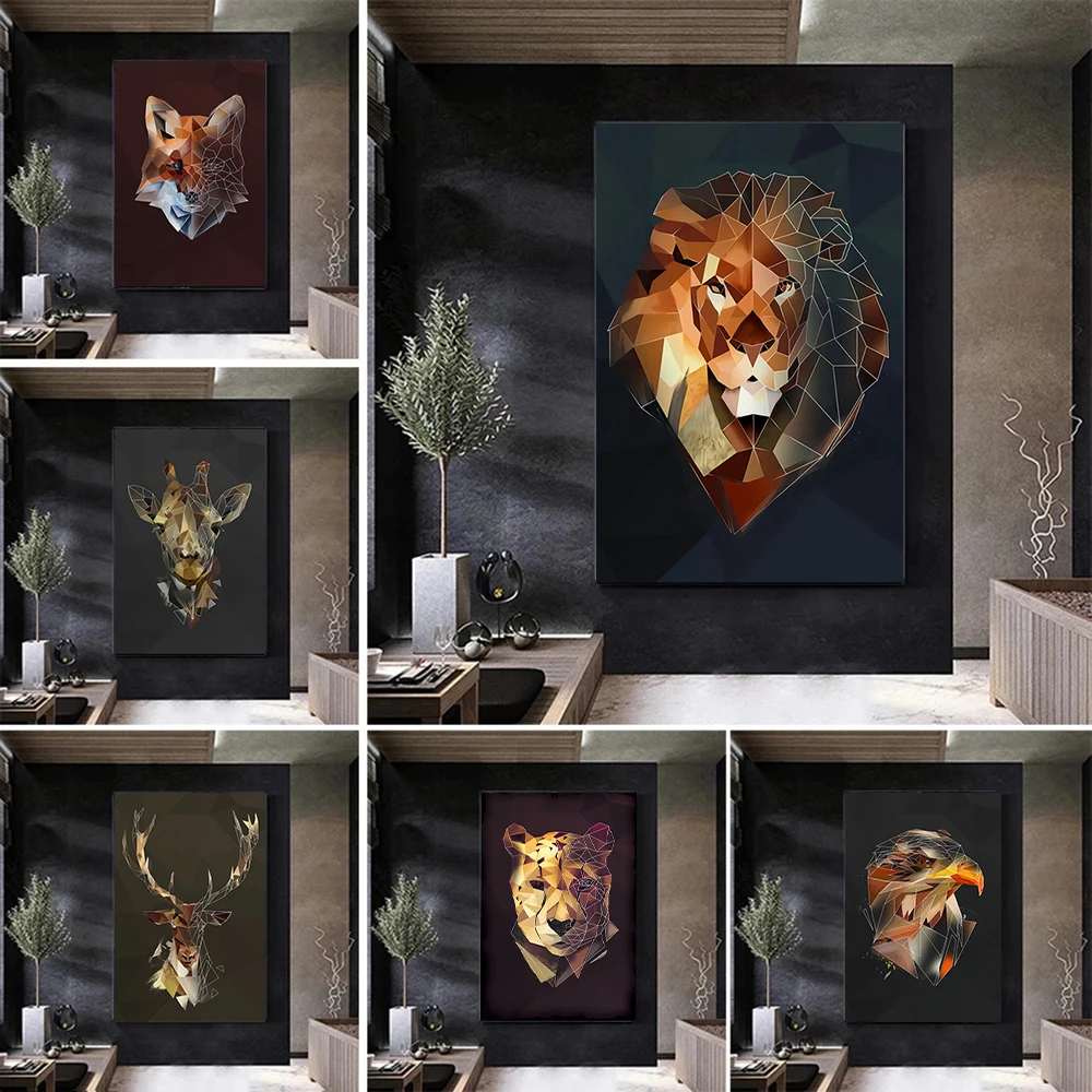 

Modern Lion Leopard Diamond Geometric Canvas Painting Nordic Minimalist Animal Aesthetic Poster Picture Print Home Decor Cuadros